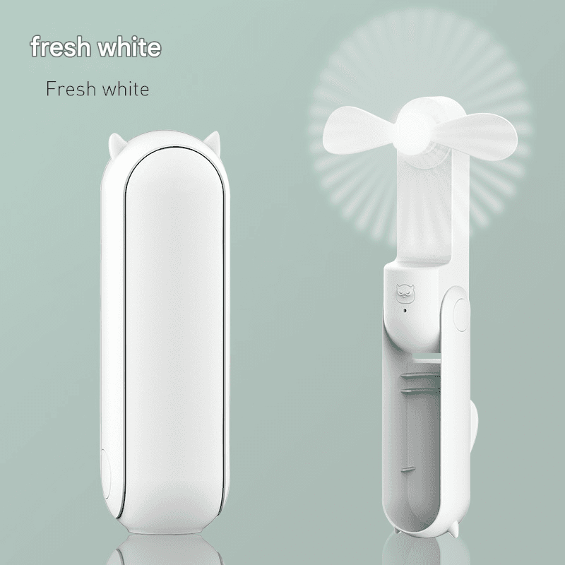 White 2-in-1 Foldable Mini Fan & Power Bank - Ultra-Compact USB Rechargeable