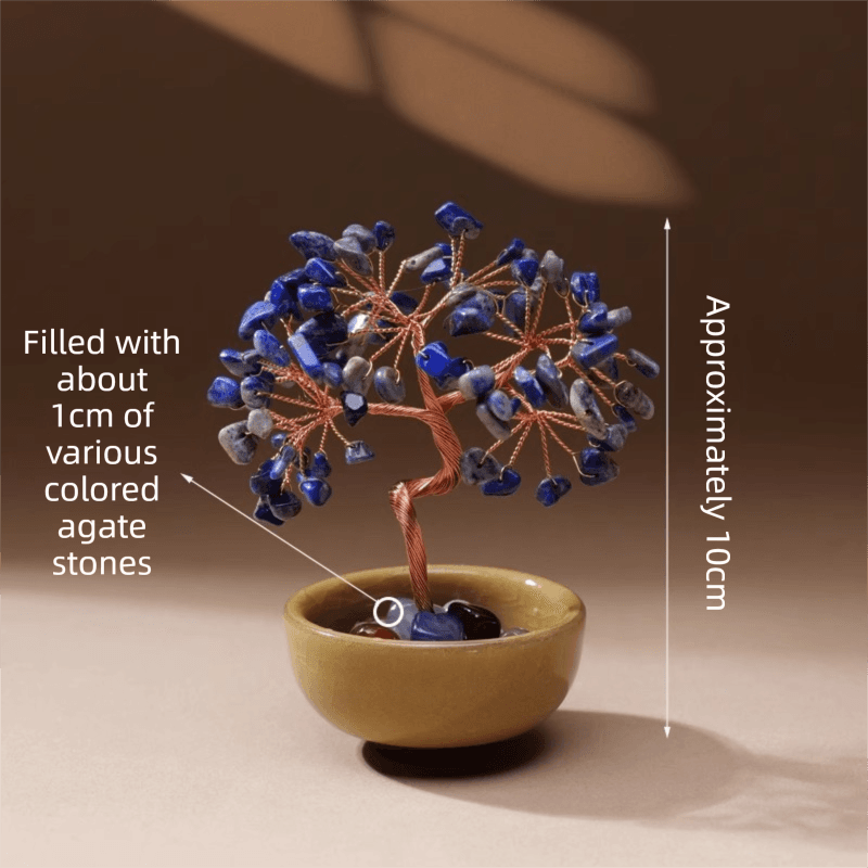 Natural Blue Crystal Money Tree with Agate Basin & Adjustable Wire Branches