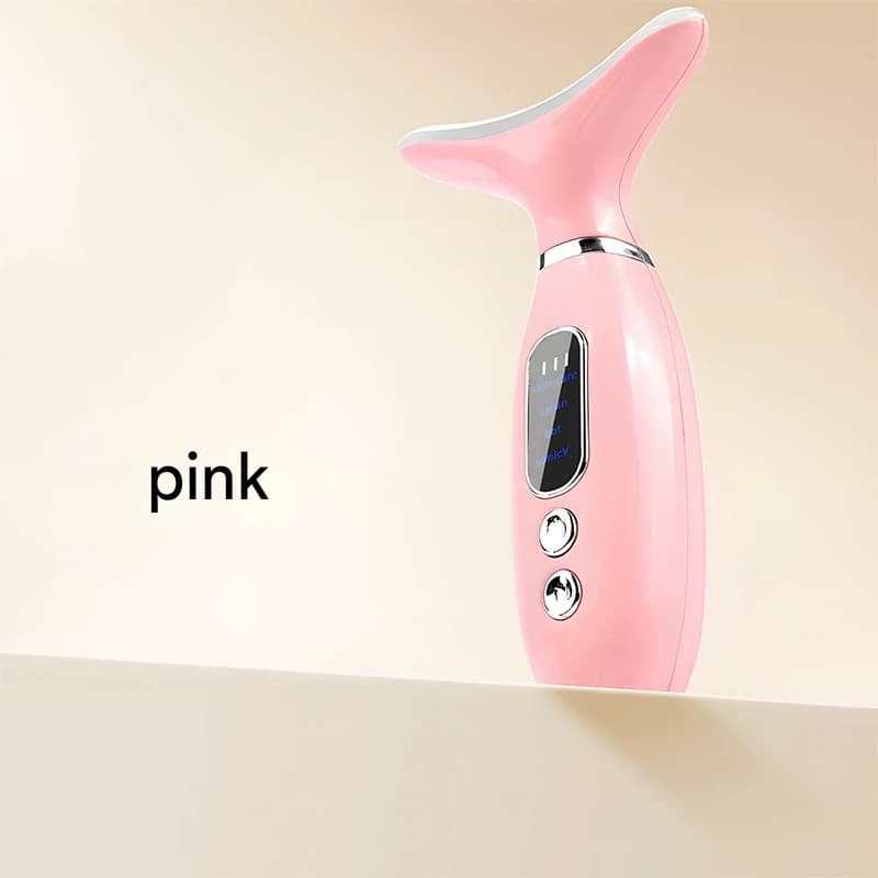 Multi-Functional Neck & Face Beauty Massager - Constant Heat, Ion - Pink