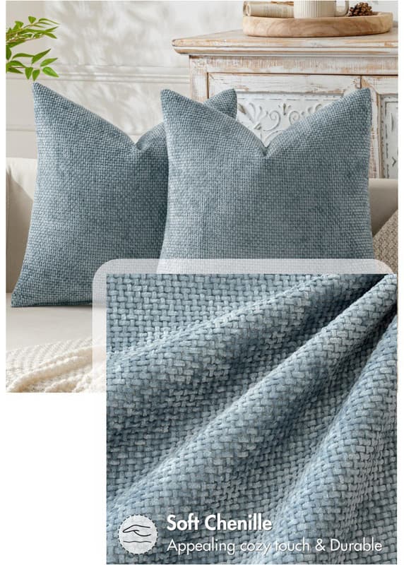 Beige Plush Chenille Cushion Covers 2-Piece Set - Soft Textured Decorative