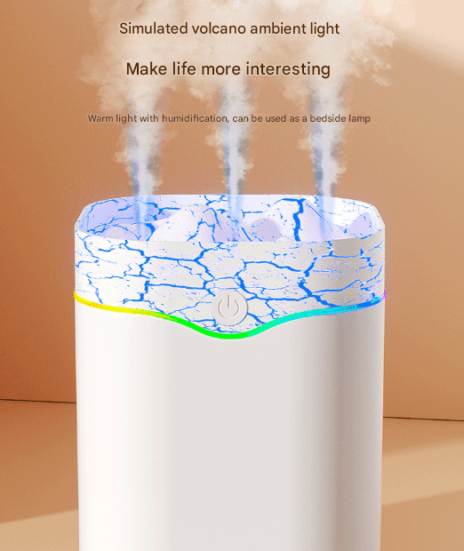 White Volcano Style 2L Cool Mist Humidifier - Triple Nozzle with RGB LED