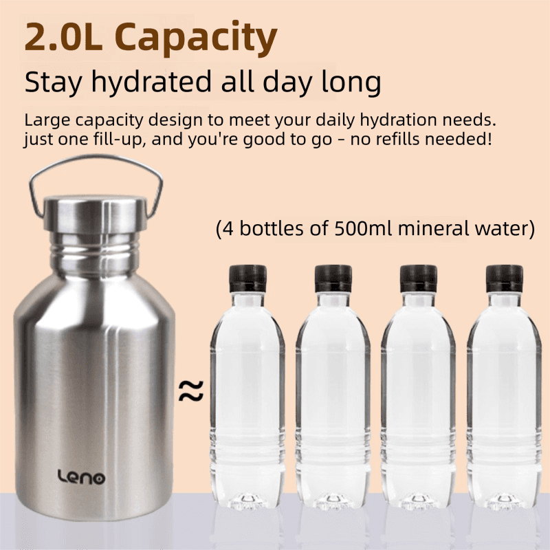 2L Large Capacity Outdoor Sports Adventure Water Bottle - Food-Grade 304