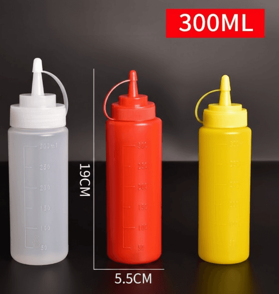 3-Piece Squeeze Sauce Bottles 300 ml Plastic Condiment Dispensers