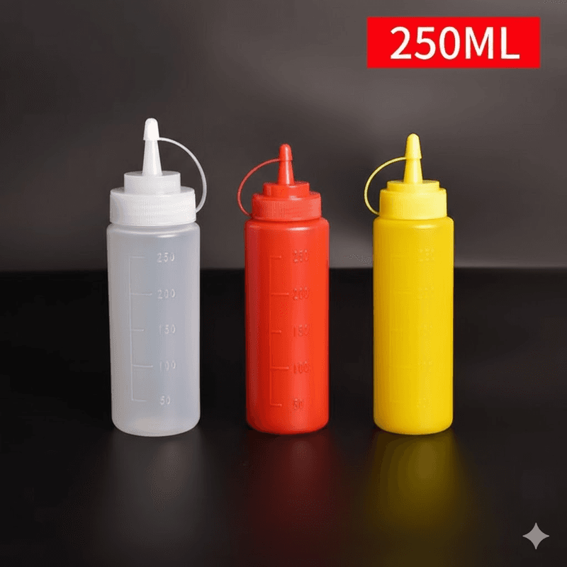 3-Piece Squeeze Sauce Bottles 250 ml Plastic Condiment Dispensers