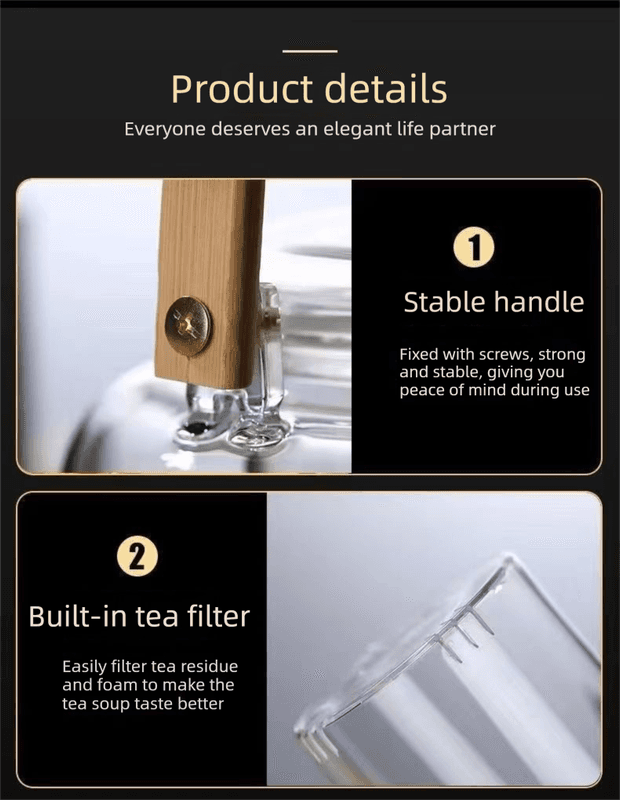 1500 ml Heat-Resistant Glass Teapot with Bamboo Handle and Glass Infuser