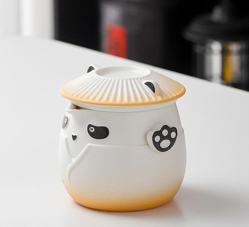 Panda Design Ceramic Tea Infuser Mug Set - 310 ml Travel Crackle - Orange