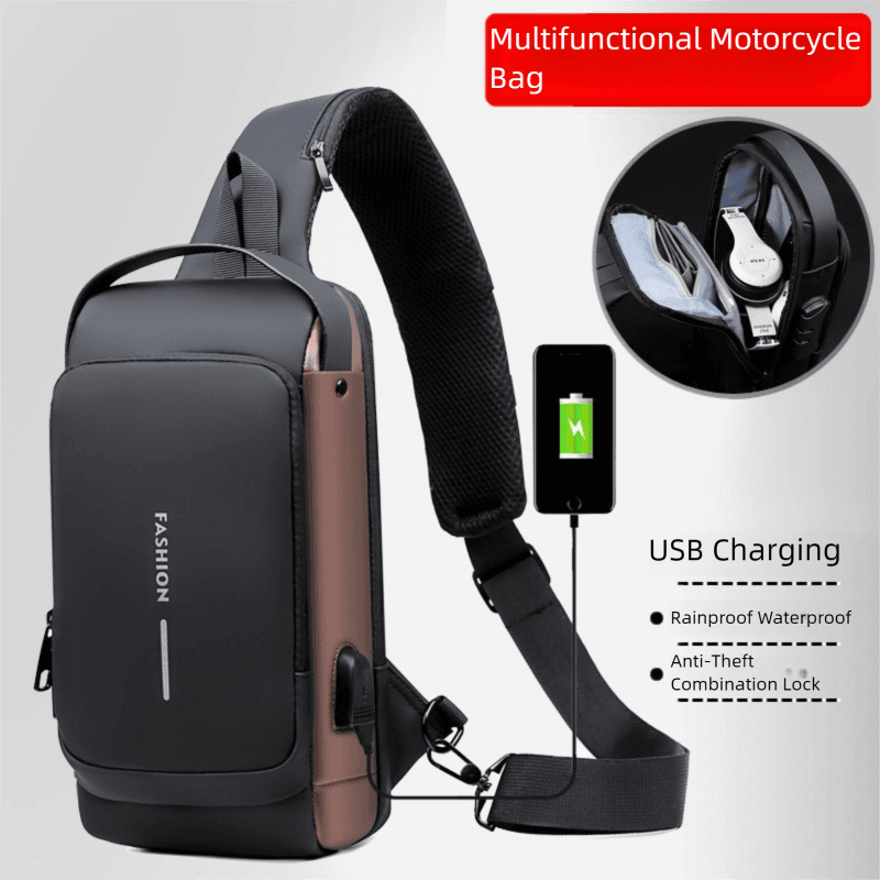 Black Men's Anti-Theft Crossbody Sling Bag with USB - Black Crossbody Sling