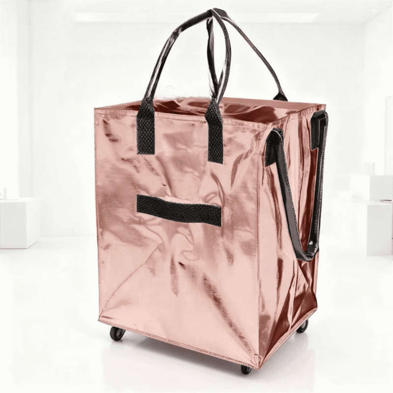 Rose-Gold Portable Folding Shopping Trolley Bag - Rose Gold
