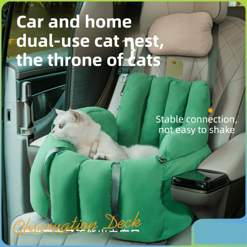 Green 2-in-1 Fluffy Travel Cat Bed & Car Safety Seat - Enclosed Windproof