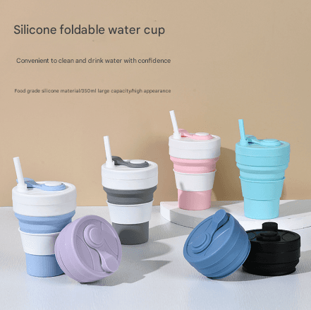 2-Piece White and Blue 350 ml Collapsible Silicone Travel Cup - Portable