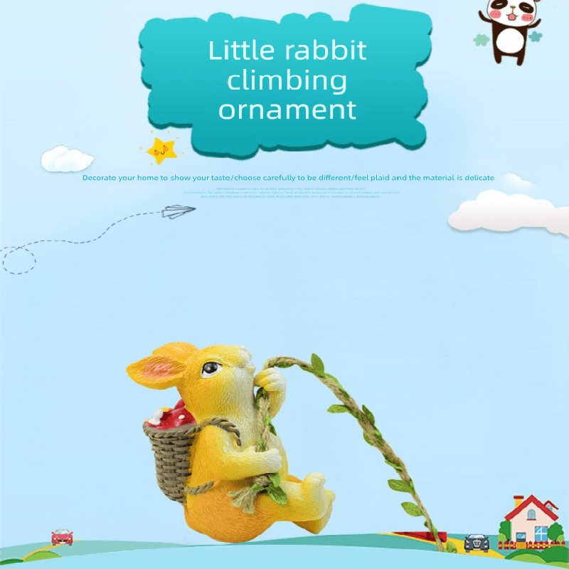Weatherproof Resin Climbing Rabbit Figurine with Hanging Vine Rope