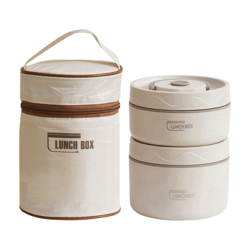 2-Pack Beige 304 Stainless Steel Microwave-Safe Lunch Box Set - 2 Beige