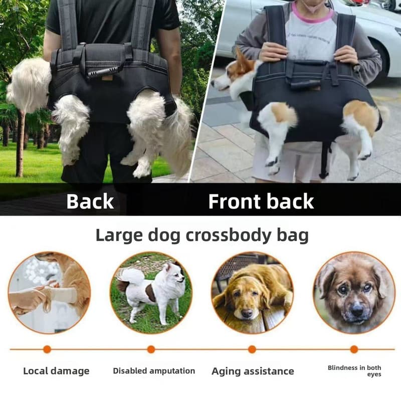 Black Multi-Functional Dog Carrier Backpack and Lift Harness for Hiking