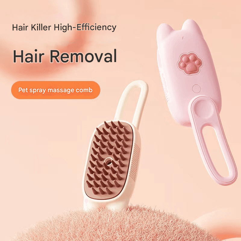 Beige Pet Spray Grooming Brush - 3-in-1 Steam Dematting Comb with Nano Mist