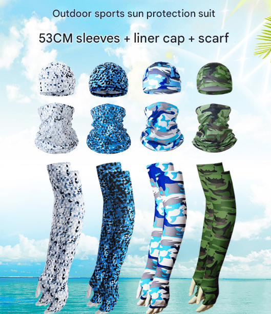 2 Sets Green Camouflage Cooling UV Protection Set - 2 Skull Cap, 2 Neck