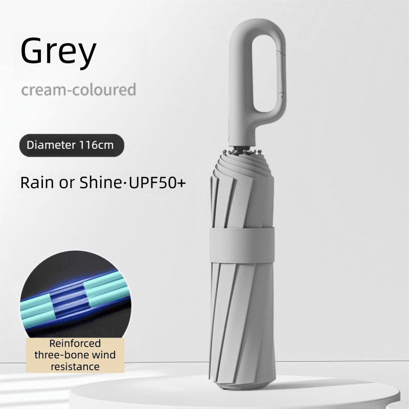 Grey Heavy Duty Fully Automatic Carabiner Umbrella - Size 116 cm