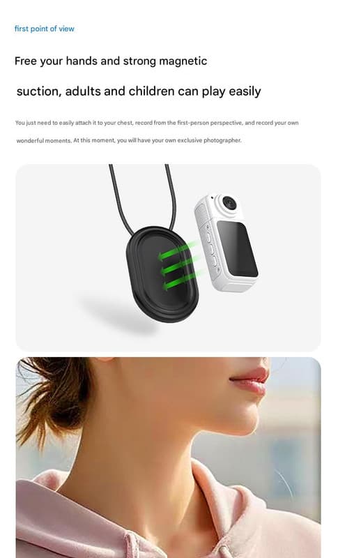 Thumb-Sized 2.7K Camera with 180 Rotatable Lens & Magnet Mount - Black+64G