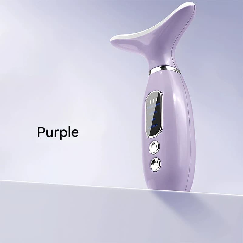 Multi-Functional Neck & Face Beauty Massager - Constant Heat, Ion - Purple