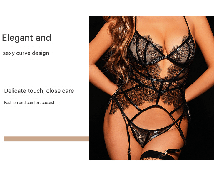 S Black Angel Luxe Sheer Lace Lingerie Set - Ultra-Thin Sexy European-Style