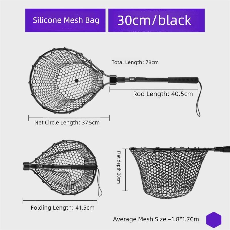 Black High Strength Large Landing Net - Fishing Net - Black Netting