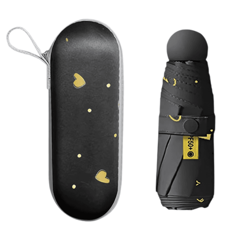 Black Ultra-Compact 5-Fold Waterproof All-Weather Umbrella for Women - Heart