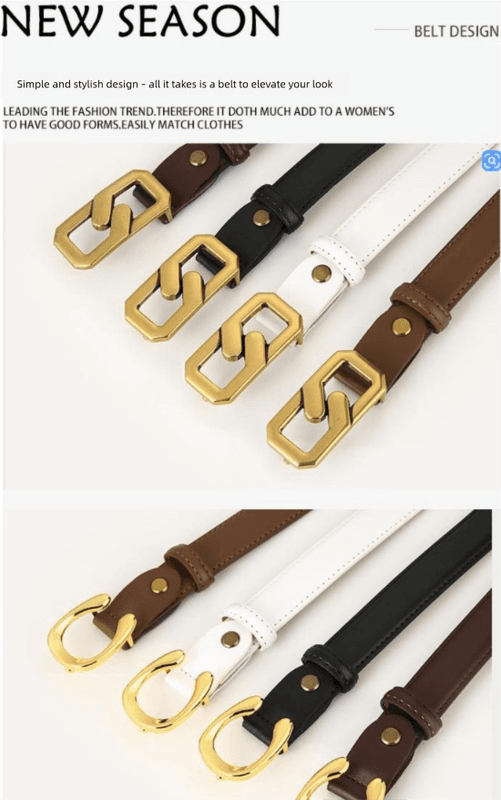Women's Genuine Leather Belt Caramel 2.3 cm Wide Gold Buckle Waist Strap