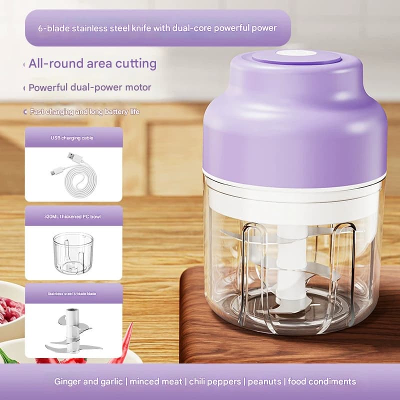 Powerful Mini Electric Food Chopper - USB Rechargeable - Size 320 ml