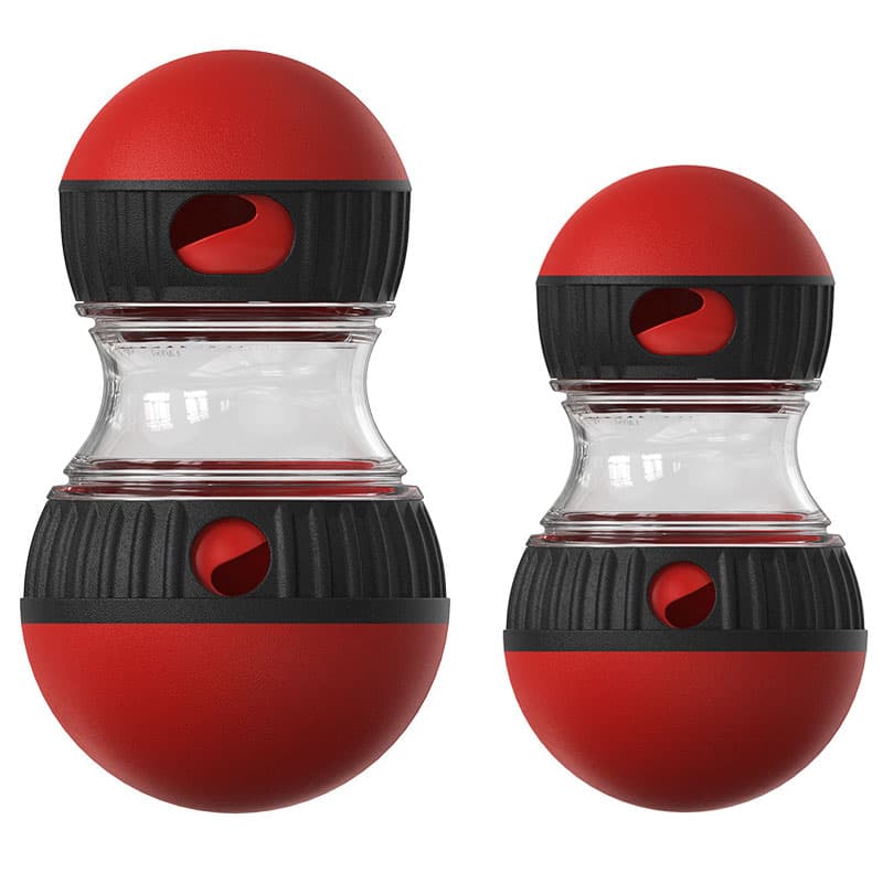 2-Piece Red Slow Feeder Dog Toy Set - Large & Small Rolling Treat Dispenser