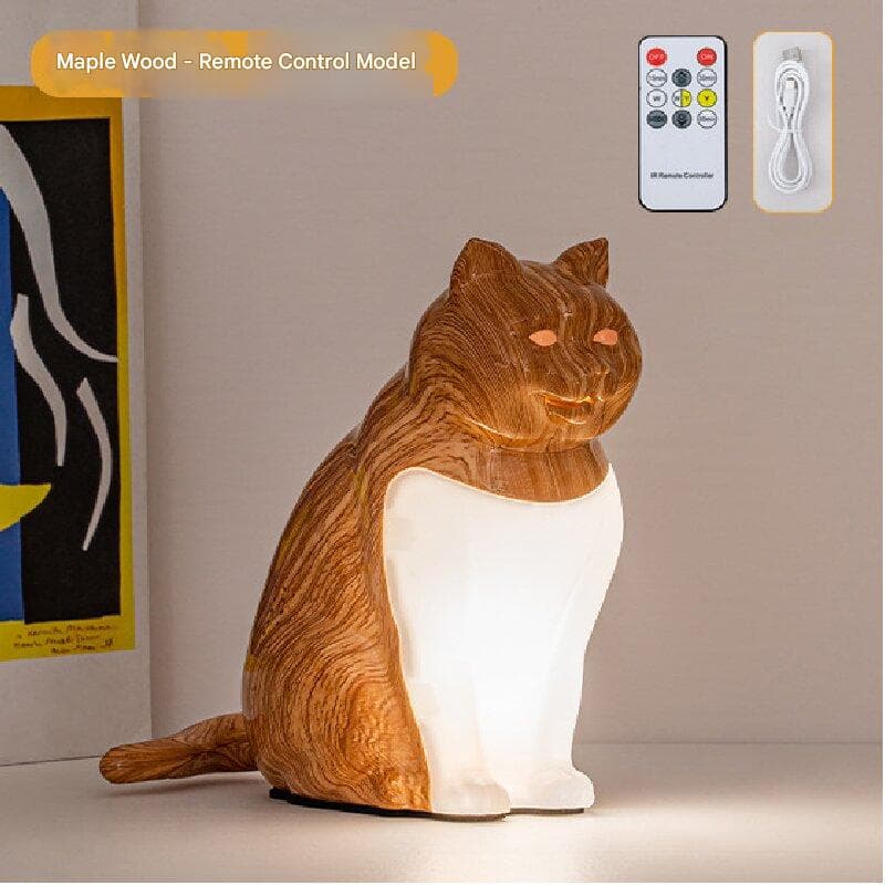 Maple wood grain Lucky Cat Rechargeable Desk Lamp with Sound