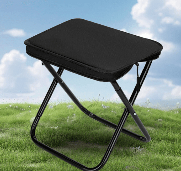 Black Heavy Duty Portable Folding Stool - Compact Lightweight Camping Seat