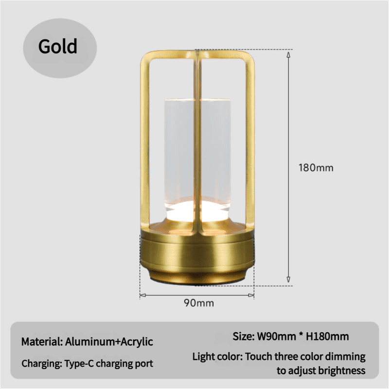 Gold Rechargeable Table Lamp - Touch Dimming 3-Color LED Light for Bedroom