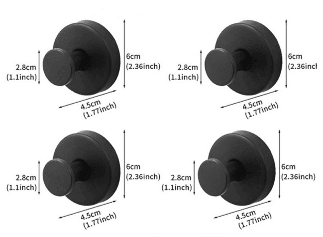 4-Pack Heavy Duty Vacuum Suction Cup Hooks Matte Black - Waterproof