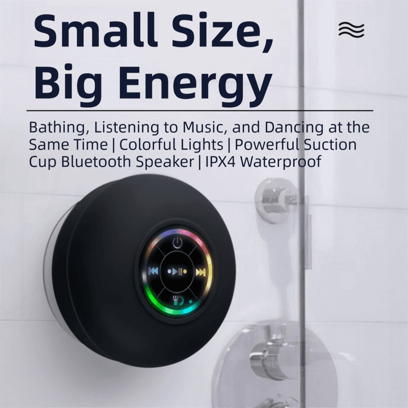 Black IPX4 Waterproof Portable Bluetooth Shower Speaker with Suction Cup