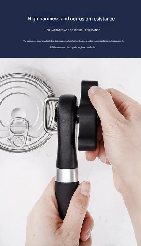 2-Piece Multifunctional Safe-Cut Can Opener - Smooth Edge, Ergonomic - Black