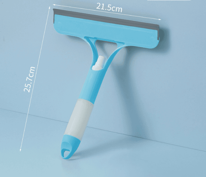 Blue 3-in-1 Window Squeegee with Built-in Spray Bottle - Dual Sided Sponge