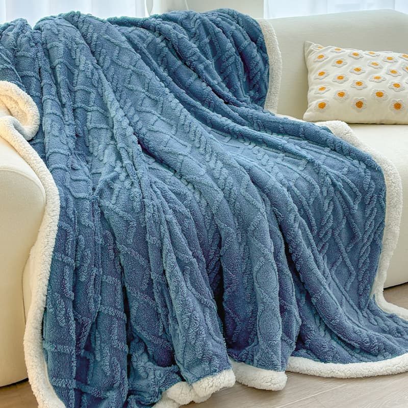 Blue 180 × 200 cm Double Blanket, Taffeta Fleece Blanket - Blue Fleece