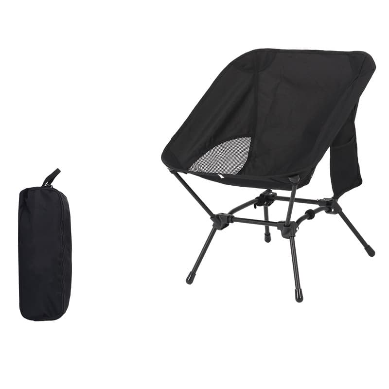 Black Lightweight Portable Camping Chair - Adjustable Height Folding Moon