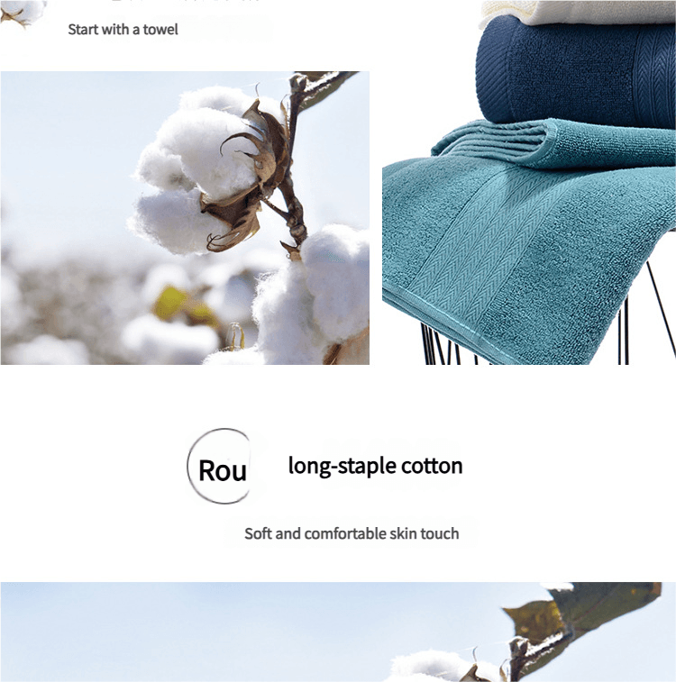 Long-Staple Cotton Towel Set - 2 Hand Towels & 1 Bath Towel Gift - Blue