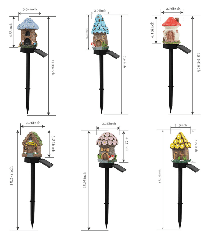 Yellow House Solar Powered Mushroom House Garden Stake Lights - Outdoor