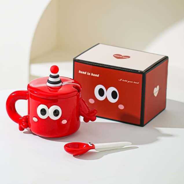 Red Quirky Ceramic Couples Mug Set - Fun and Unique Gift for Weddings