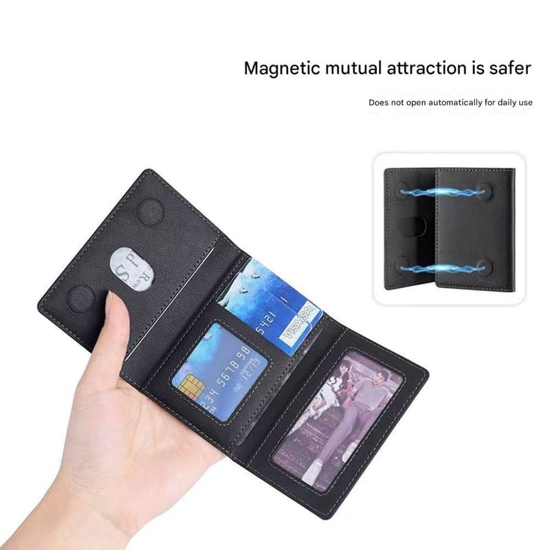 Black 3-in-1 Magnetic Wallet for MagSafe - Slim PU Leather Card Holder