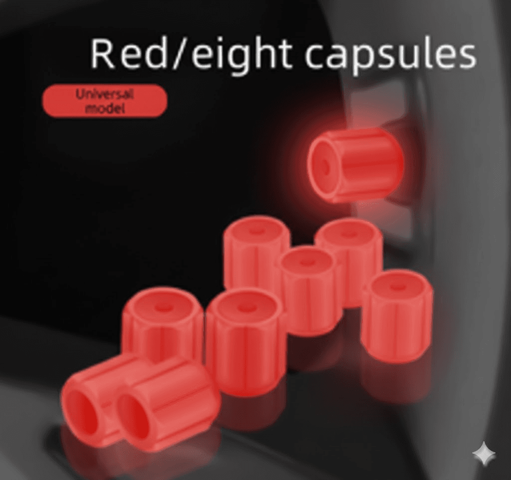 Universal Luminous Tyre Valve Caps 8-Piece Red Glow in Dark Dust Covers