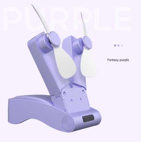 Purple Creative Dual-Head Folding Handheld Fan - USB Rechargeable, 3-Speed
