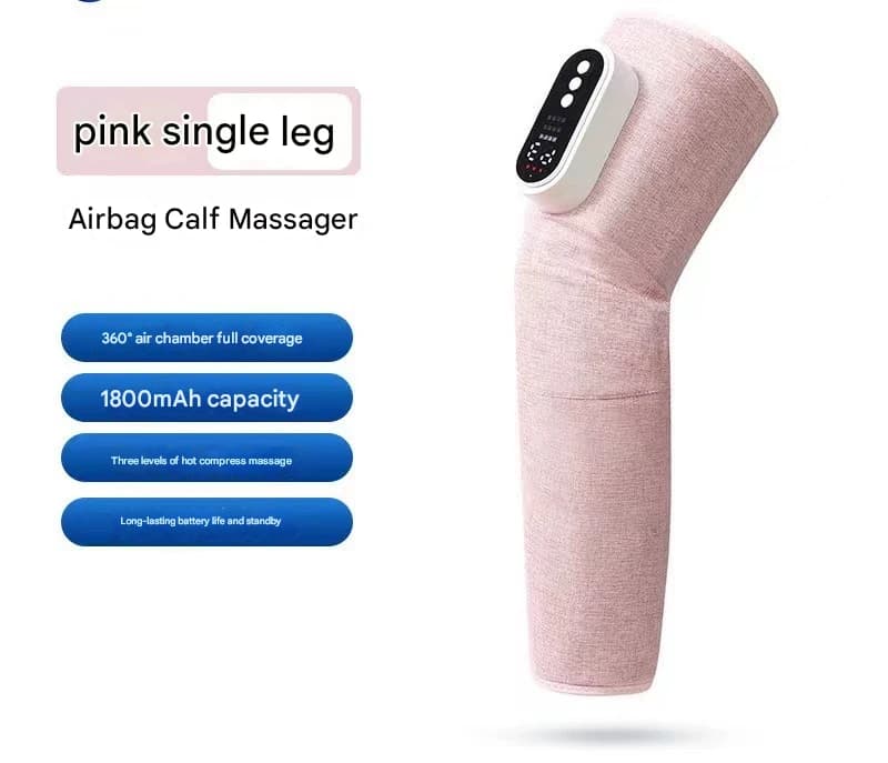 Rechargeable Air Compression Leg Massager with Heat Therapy - Pink-Single