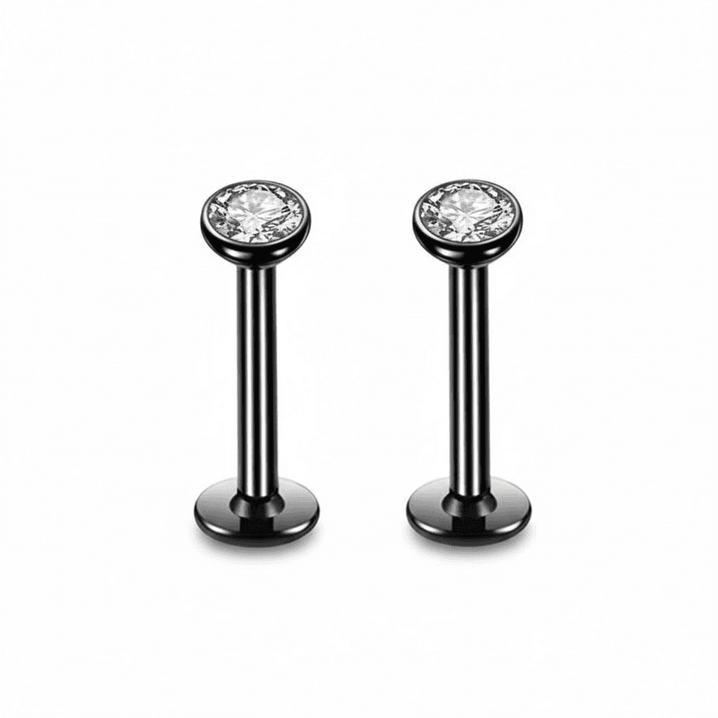 2-Piece Internally Threaded Labret Studs - 16G 8mm Stainless Steel Flat Back