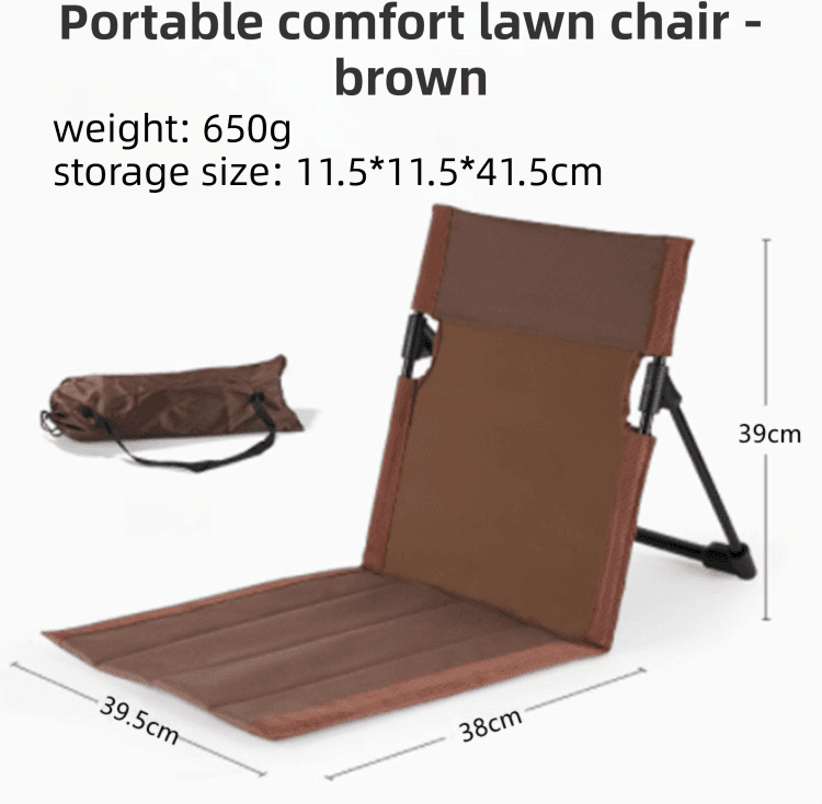 Brown Portable Folding Camping Chair with Backrest & Storage-Bag