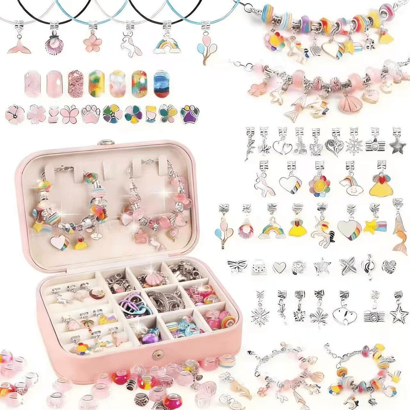 134-Piece Colorful pink Craft Set (Includes Beads, Charms, and Storage Case)
