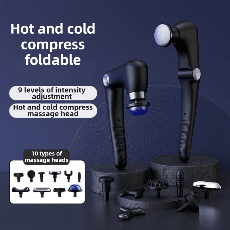 Black-Rosegold Foldable Percussion Massage Gun with Hot Cold Compress & 10