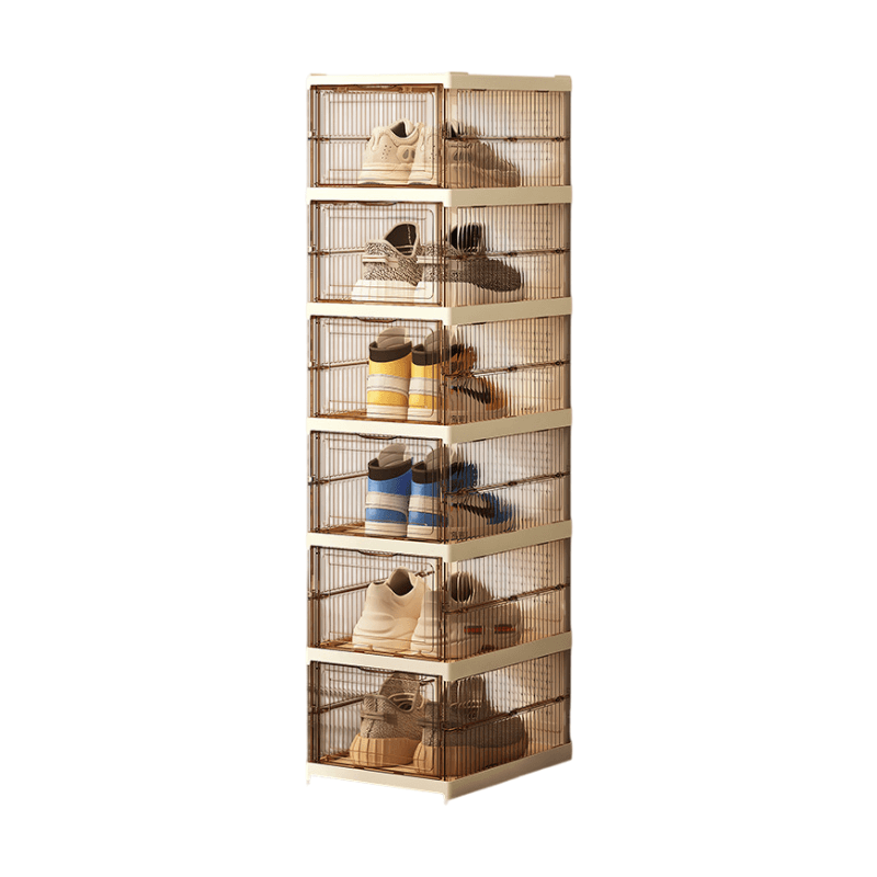 Transparent Brown 6-Layer Foldable Shoe Storage Tower - 25.5 × 34.5 × 105 cm