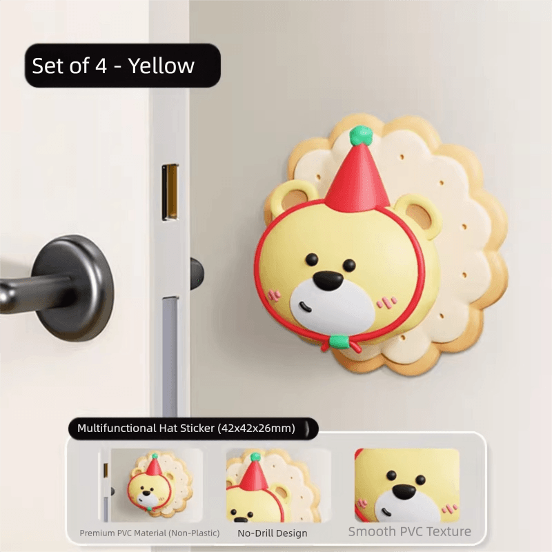 4-Piece Yellow Bear Wall Protector - Multi-Use Self-Adhesive Door Stopper